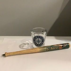 Seattle Mariners Shot Glass & Ichiro Bat Pen